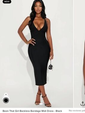 Fashion Nova Black Backless Bandage Midi Dress